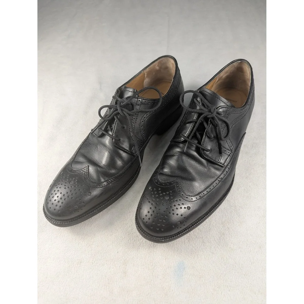 Johnston & Murphy Sheepskin Leather Wingtip Oxford Black Dress Shoes‎ Mens 11M